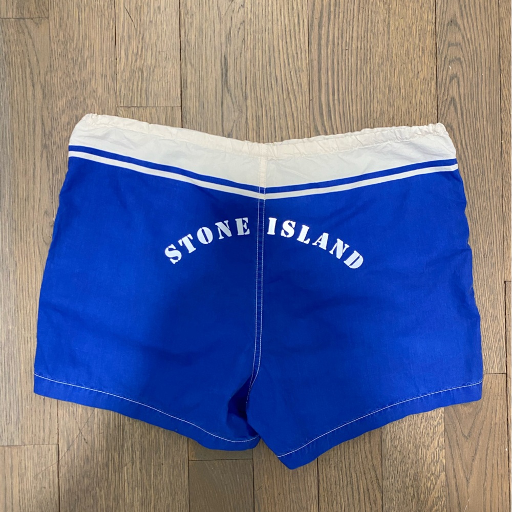 Stone Island swim trunks. Vintage 80’s Lifesaver reflective design.